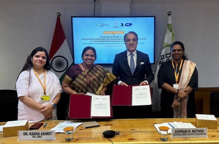 The Development Monitoring and Evaluation Office (DMEO) of NITI Aayog and New Development Bank’s Independent Evaluation Office (IEO) Sign a Statement of Intent to Strengthen Independent Evaluation in India